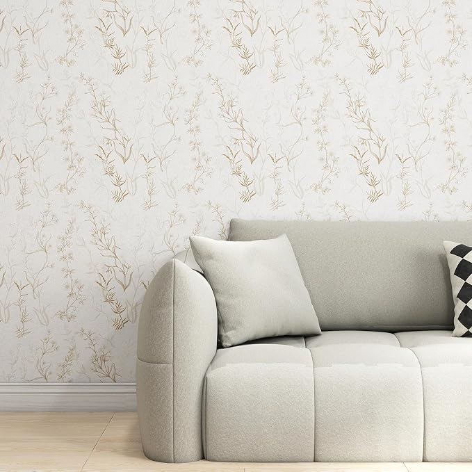 Timeet Botanical Floral Peel and Stick Wallpaper Beige Wildflower Self Adhesive - Image 3