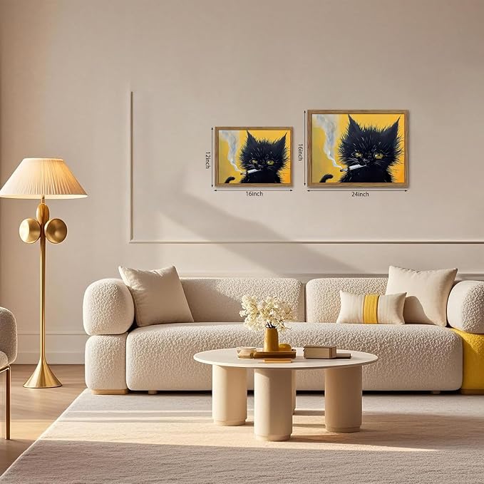 Vintage Black Cat Wall Art, Mens Room Canvas Print Poster, Cool Animals Picture - Image 3