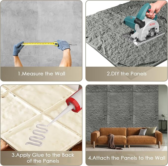 5-Pack 3D Faux Stone Wall Panels, PU Cement-Texture Wainscoting Panels - Image 6