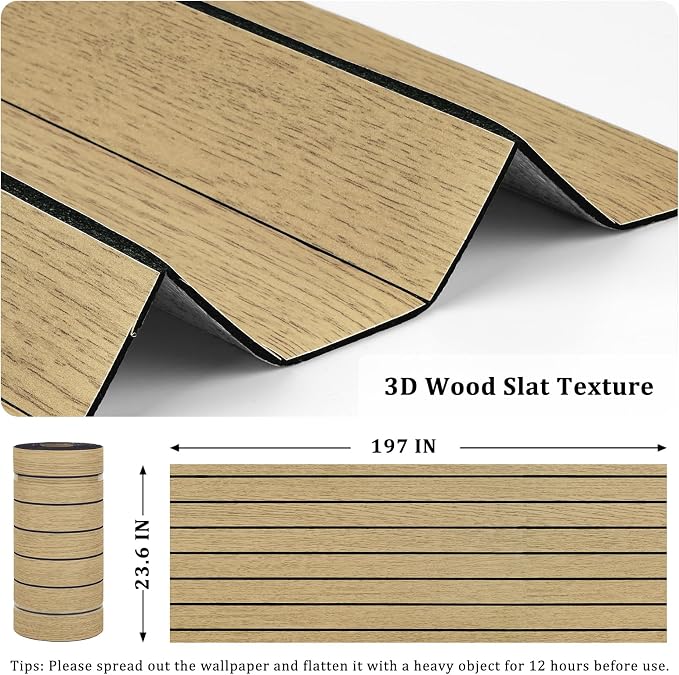 Brown 3D Wood Wall Panels Peel and Stick Fluted Wall Slat Panels 23.6"x197" - Image 5