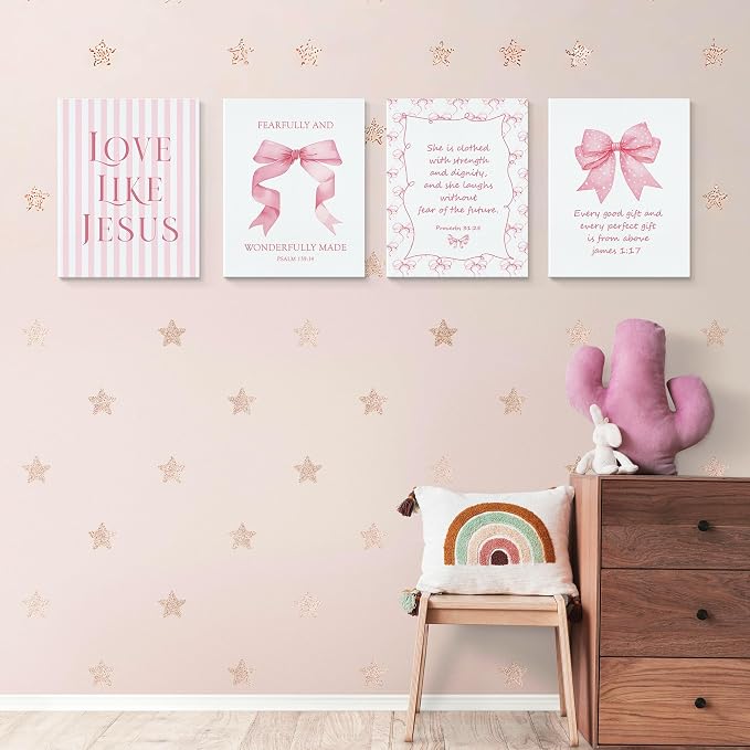 LARTSFRO Coquette Pink Bow Jesus Canvas Wall Art Decor Posters Prints, Light - Image 3