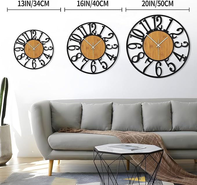 LEIKE Large Wall Clocks, Non Ticking, Battery Operated Rustic Round Modern Big - Image 2