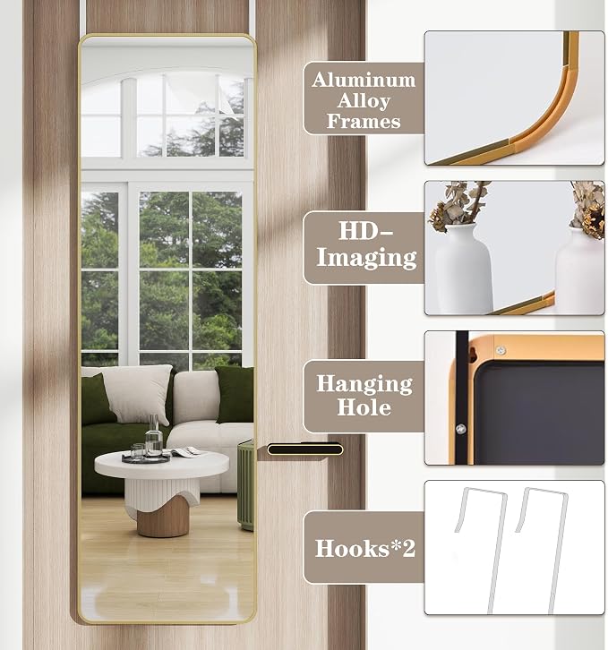 Full Length Door Mirror 14x48, Metal Frame - Image 6