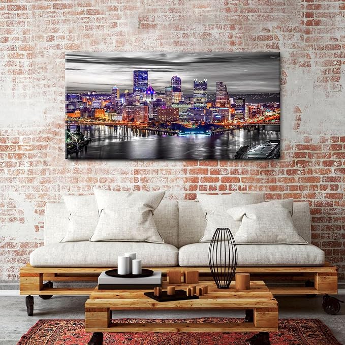 Extra Large Pittsburgh Wall Art Black and White Cityscape Wall Decor Modern - Image 4