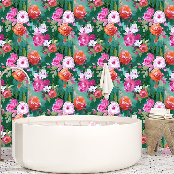 BOKEBEVE Extra Long Bright Wallpaper Stick and Peel Green Colorful Wall Paper - Image 5