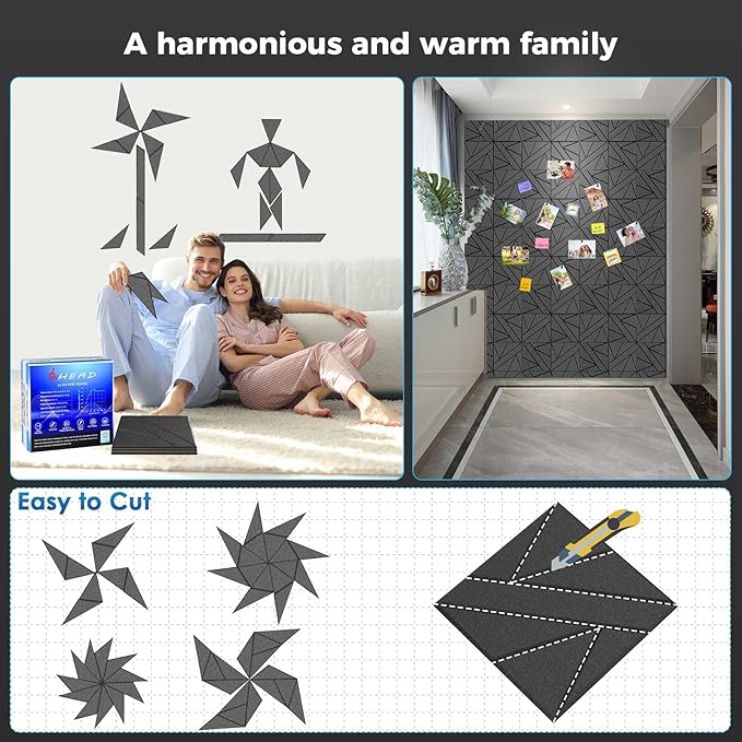 12 Pack Self-Adhesive Soundproof Wall Panels, 1.2lb/ft³ High Density, Thicker - Image 4