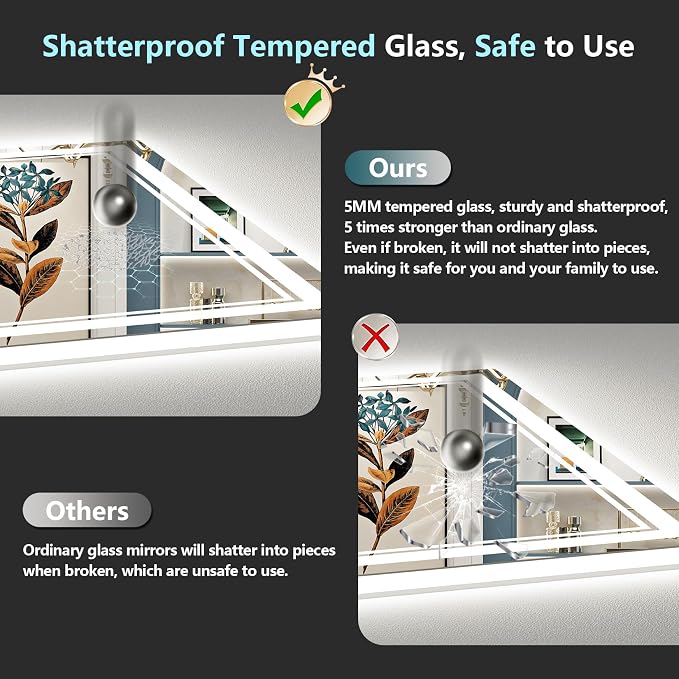 50x36 LED Bathroom Mirror with Lights, Backlit and Front Lit Anti-Fog Lighted - Image 7
