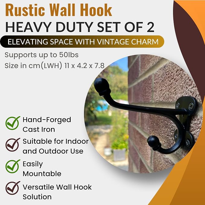 Rustic Wall Hooks: Heavy Duty Cast Iron Hooks, Suitable - Image 2