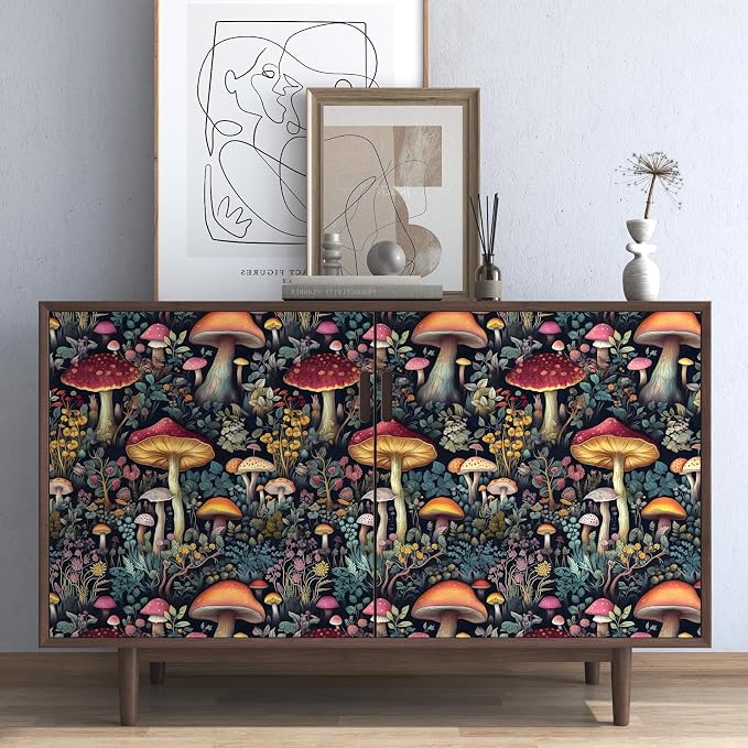 BOKEBEVE Mushroom Wallpaper Peel and Stick Floral Contact Paper Vintage Leaf - Image 4