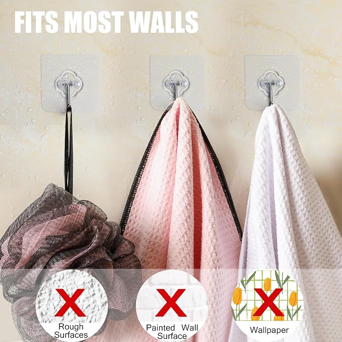 Adhesive Hooks, 32 Pack 33lb Sticky Hooks, Transparent Reusable Removable - Image 7