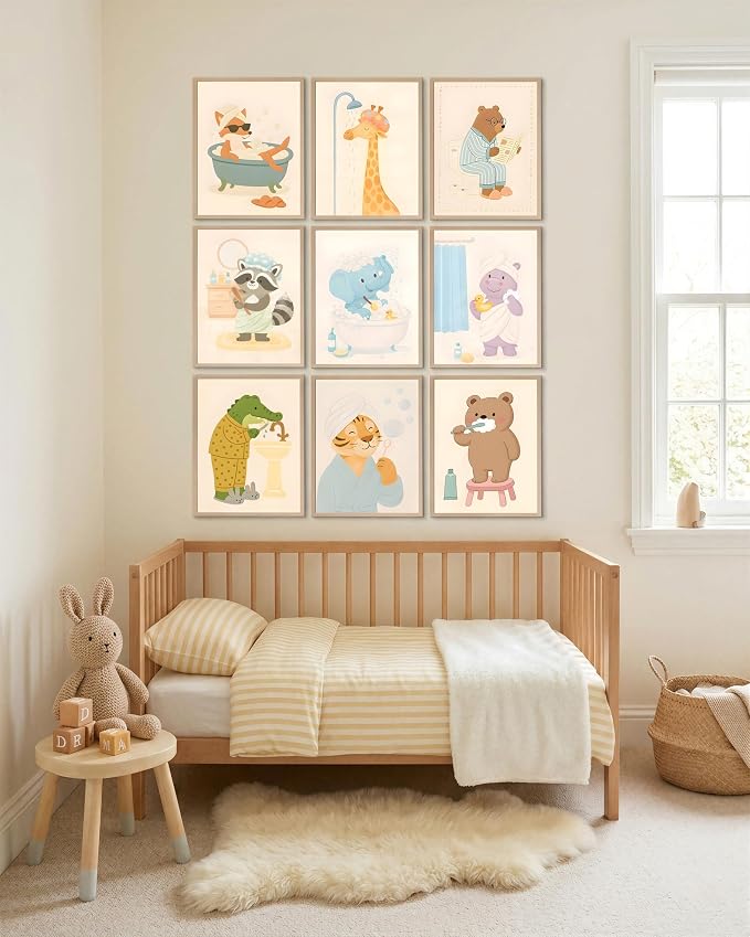tgguytiy Kids Bathroom Wall Art Set of 9 Cute Animal Bathroom Decor - Image 8