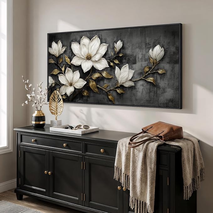 Large Framed Black and White Botanical Wall Art - Image 2
