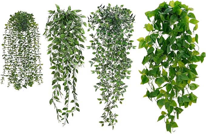BLEUM CADE Fake Hanging Plants Mixed Set, Faux Hanging Potted Plants Greenery by BLEUMCADE