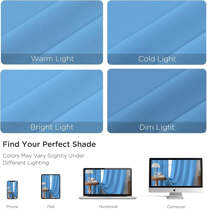 CUCRAF Light Blue Blackout Curtains 108 inch Length 2 Panels Set, Rod Pocket - Image 4