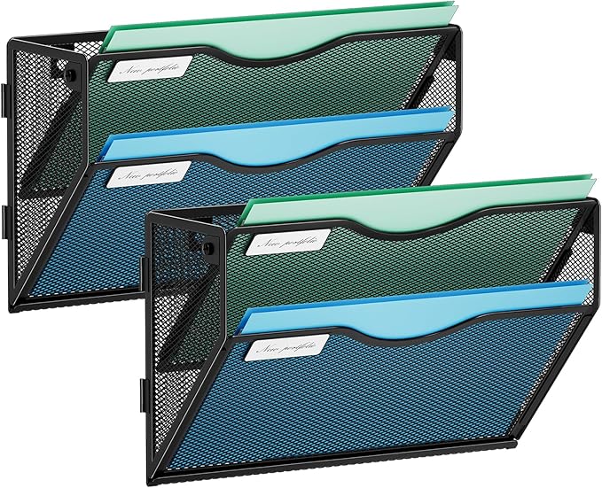Marbrasse Wall File Holder 2-Tier Hanging Wall File Organizer, Mesh Mail Holder by Marbrasse