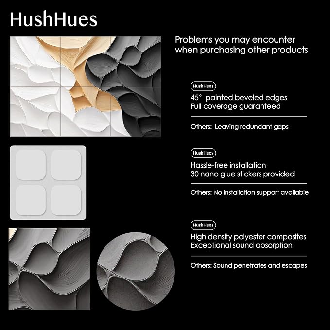 6-Pack Acoustic Wall Panels 72x48 Inches Decorative Sound Absorbing Panels- - Image 4