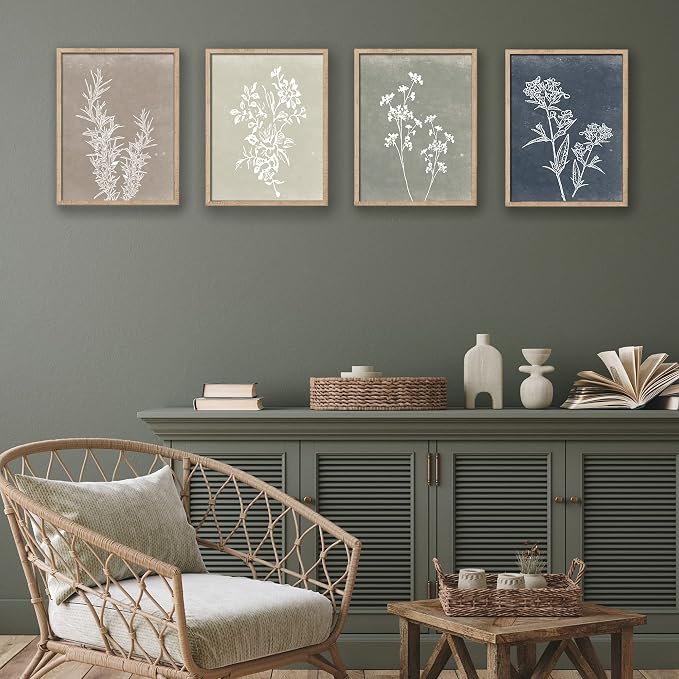 Framed Boho Wall Art Set of 4 for Wooded Minimalist Botanical Print Wall Art - Image 7