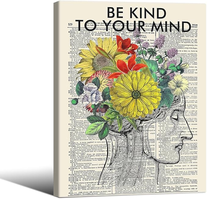 Be Kind To Your Mind Quote Poster Prints Mental Health Canvas Wall Art 12x16 by Medpol