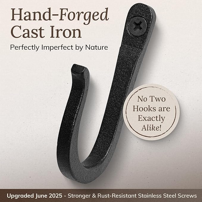 Railroad Spike Cast Iron Hooks Handmade Blacksmith, Wall Mounted Farmhouse - Image 4