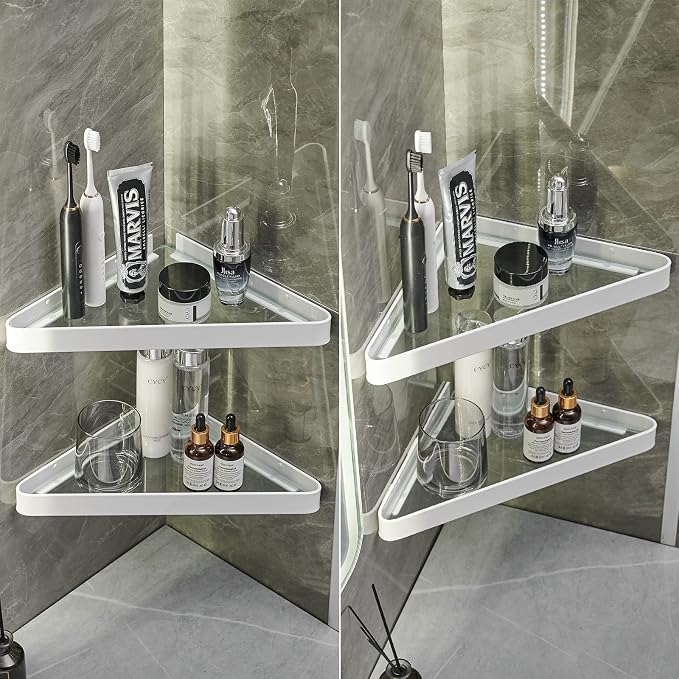 VOLPONE Bathroom Shelves Wall Mounted Glass Corner Shelf - Image 8