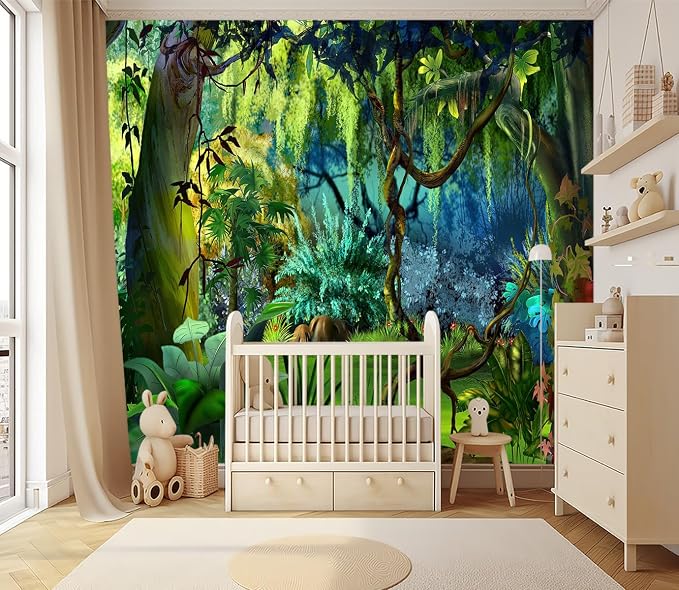 XMPMBM-Cartoon Plant Dreamy Forest Fabric Wallpaper Botanical Woodland Nursery - Image 2