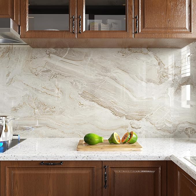 VEELIKE Wide 32''x354'' Beige Gold Marble Contact Paper - Image 5