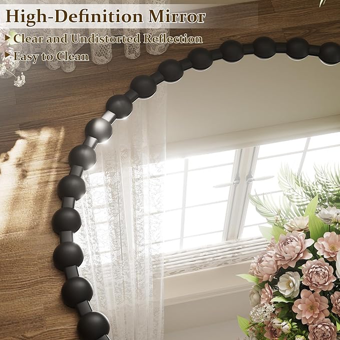 Easly Round Mirror for Wall, 32 Inch Black Beaded Frame Decorative Vanity Mirror - Image 5