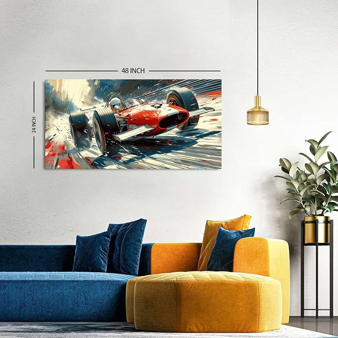 Abstract Race Car Wall Art Vintage Formula Racing Canvas Painting Car Posters - Image 2