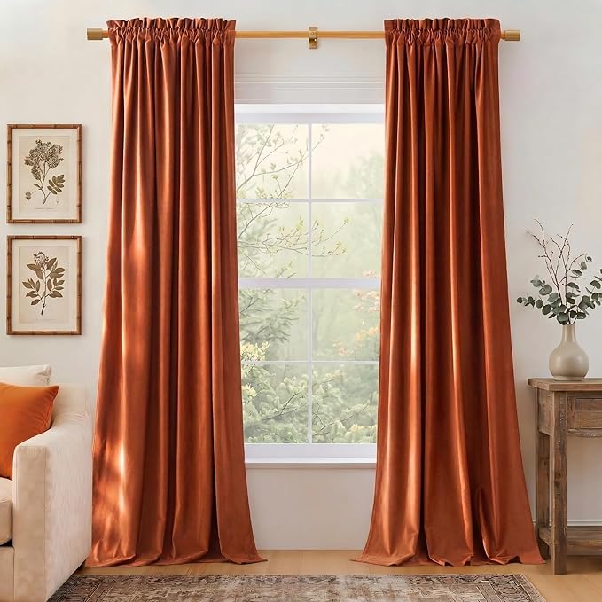 NICETOWN Orange Velvet Curtains 96 inch Long by NICETOWN