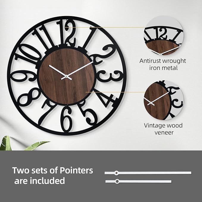 LEIKE Large Wall Clock 30'' Lighted Rustic Wood Clock - Image 5