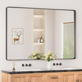 Keonjinn Black Bathroom Mirror for Over Sink, 60 x 40 Inch Large Rounded by Keonjinn