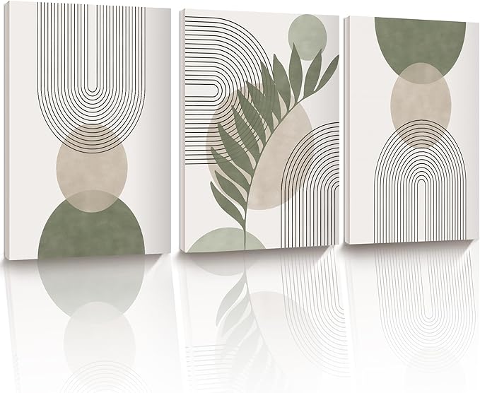 30x40CM Sage Green Boho Wall Art, Framed Canvas Bathroom Wall Art Pictures by HesenDot
