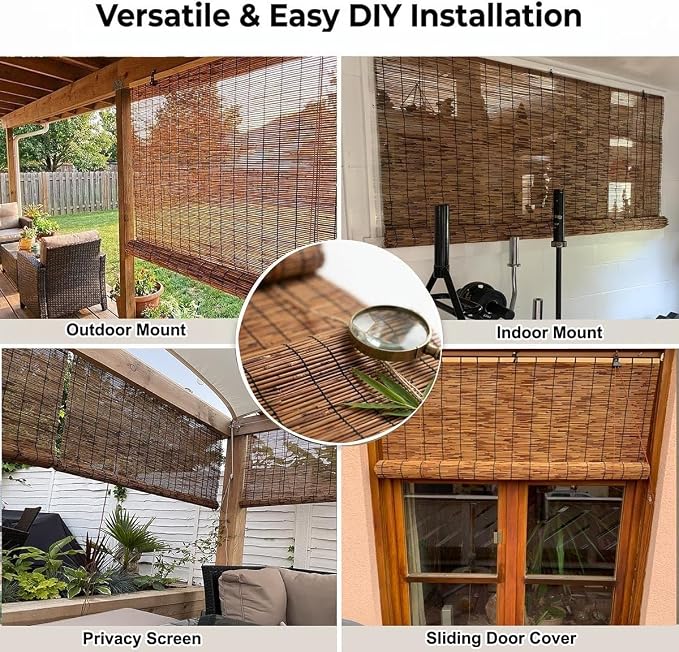 Bamboo Roller Shades for Outdoor Patio, Bamboo Blinds, UV Protection, Light - Image 5