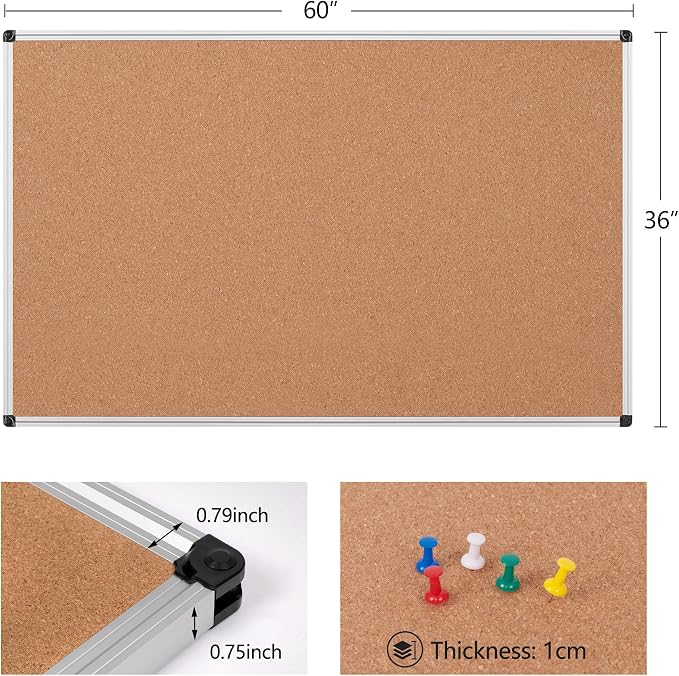 Extra Large Cork Bulletin Board 60" X 36", Wall Mounted Notice Pin Board - Image 6