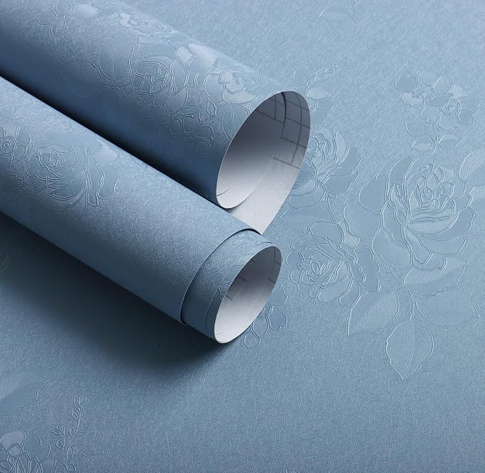 Erfoni 197"x17.7" Grey Blue Peel and Stick Wallpaper Thicken Floral Embossed - Image 8