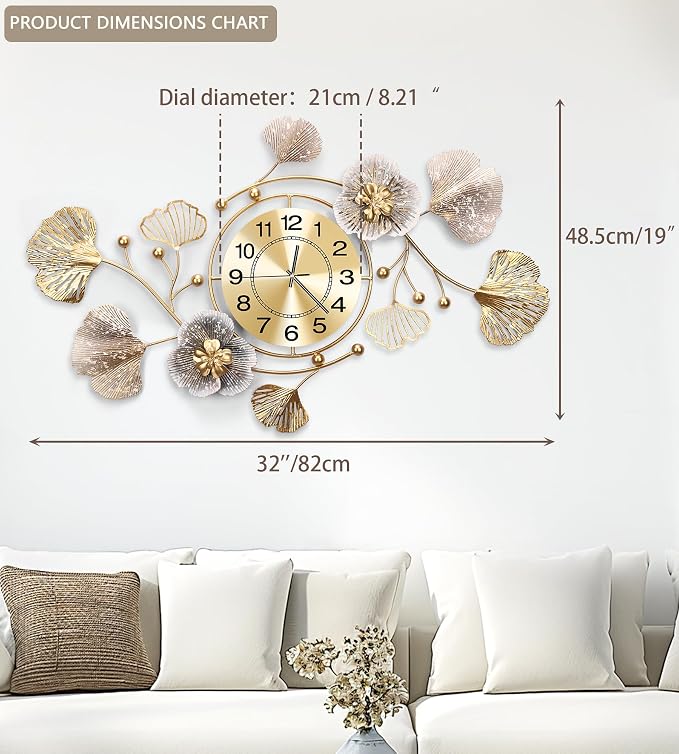 Clocks for Living Room, Large Wall Clock, 3D Silent Wall Clock, Retro Metal - Image 2