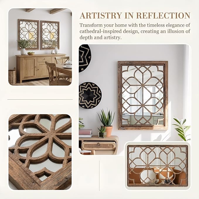 Set of 2 19x26 Inch Large Redbrown Shatterproof Rectangular Wall Mirrors - Image 5