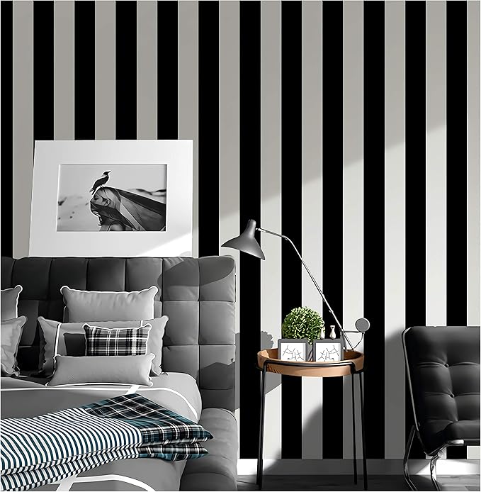 Guvana Stripe Black and White Peel and Stick Wallpaper Self-Adhesive Wallpaper - Image 2