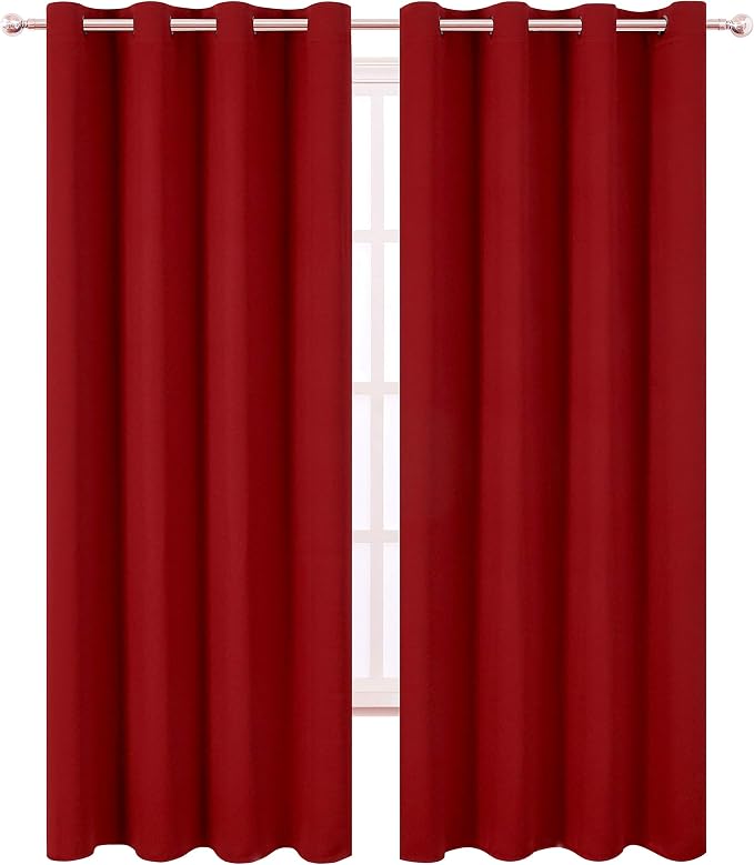 LEMOMO Blackout Curtains 66 x 84 inch/Red Curtains Set of 2 Panels/Thermal - Image 2