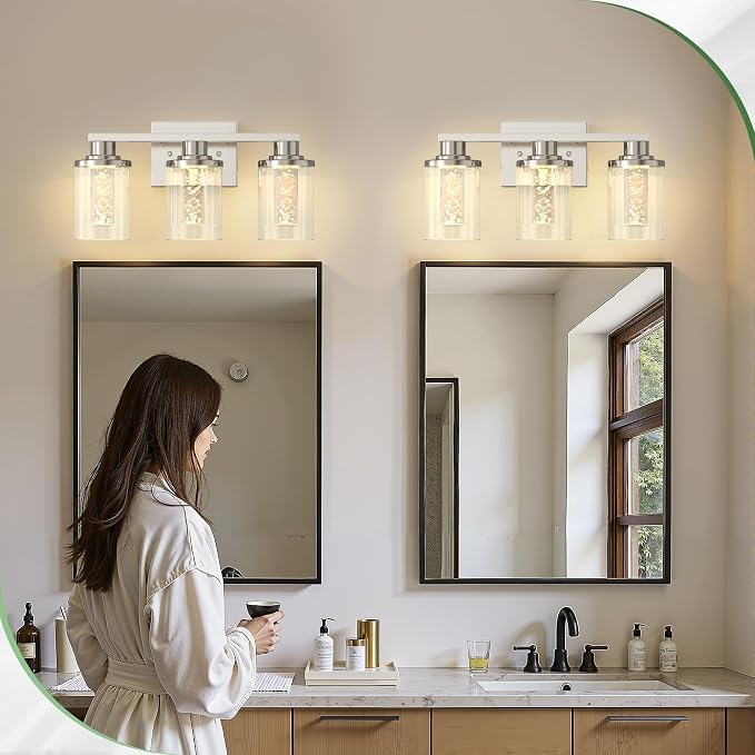 DORESshop 3-Light Brushed Nickel Bathroom Light Fixtures, Crystal LED Bathroom - Image 6