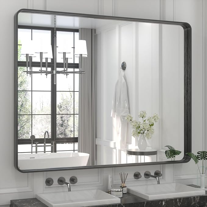 TETOTE 48 x 40 Inch Black Frame Mirror, Bathroom Vanity Mirror by TETOTE