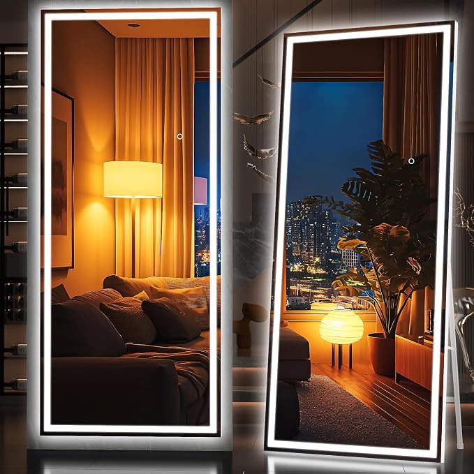 Hasipu Full Length Mirror with Lights, Full Body Dressing Hanging Mounted Mirror by Whatssuitableisthebest