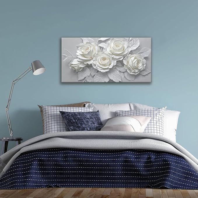Suconvng White Flower Wall Art Painting Canvas Art Wall Decor 20 X 40 Inch - Image 5
