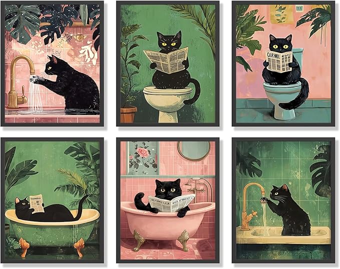 KBKBART Funny Cat Bathroom Wall Art Prints Poster, 8x10 inches by KBKBART