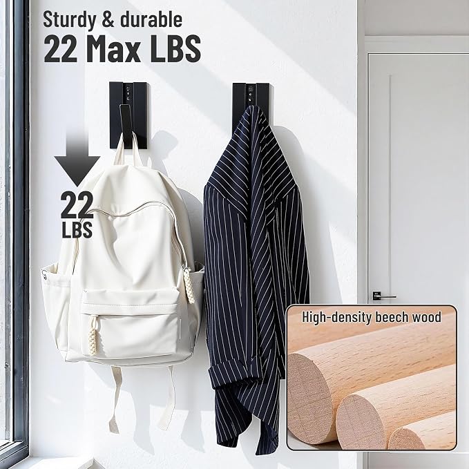 Folding Wall Hooks 2Pack: Black Modern Wooden Coat Hooks Mount - Image 4