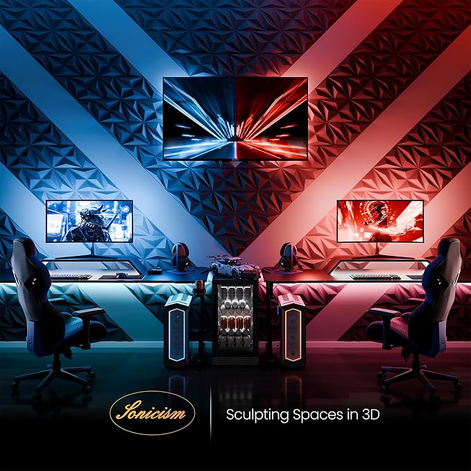 Sonicism Wall Panels Upgrade 16 Pack, 0.7”x11.8”x11.8”Pyramid 3D Wall Panels - Image 3