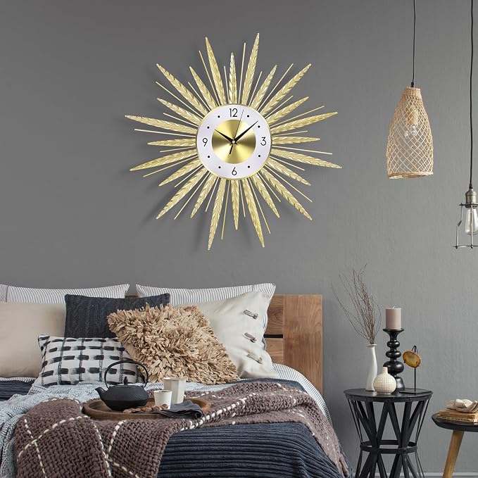 23 inch Gold Starburst Wall Clock, Silent Non-Ticking Large Modern Starburst - Image 5