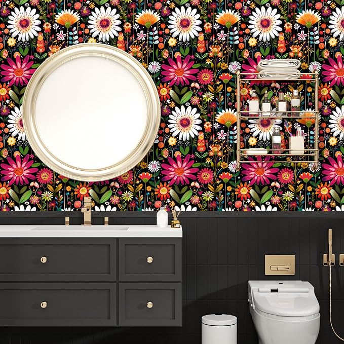 BOKEBEVE Extra Long Colorful Floral Wallpaper Peel and Stick Boho Pink Wall - Image 4