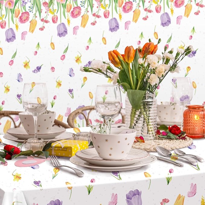 Kochorie 100 Ft x 54 Inch Spring Flower Tulip Tablecloth Roll Plastic Floral - Image 6