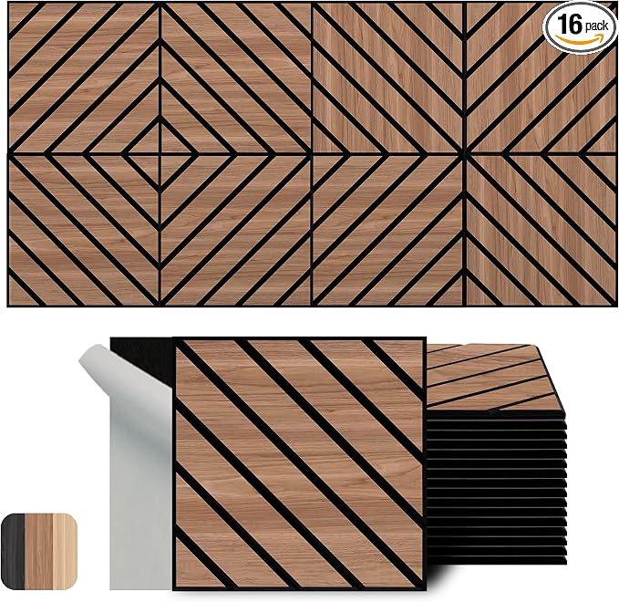 WoveN SounD Artisan Acoustic Wall Panels, 16 Pack 12x12 Inch, PVC Wood Grain by WovenSound